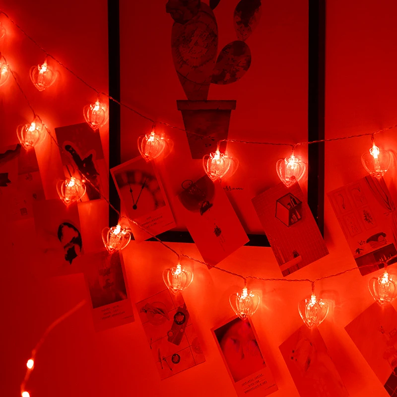 thumbnail image 1 of Guirnalda de luces con forma de corazón con clip para fotos, guirnalda de luces con clip para colgar fotos, decoración perfecta para la pared del dormitorio, 1 of 5