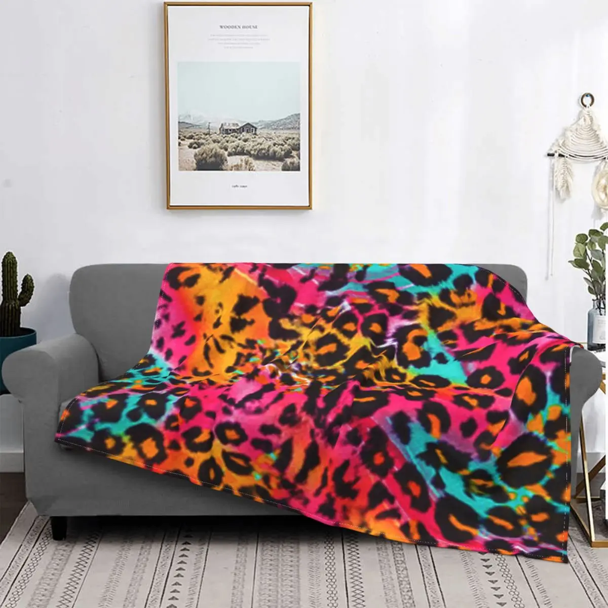 

Leopard Animal Print In Rainbow Colour Blanket Wild Spots Fur Plush Warm Soft Flannel Fleece Throw Blanket For Bedding Bed Quilt