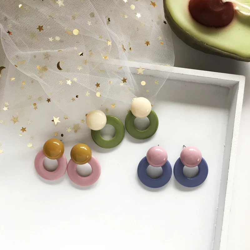 Женские серьги гвоздики в Корейском стиле летние из полимера зеленого розового