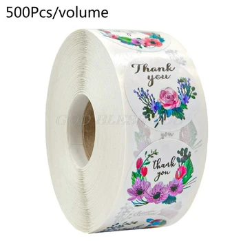 

500pcs 4 Styles Floral Thank You Stickers Handmade Scrapbooking Seal Labels for Small Shop Packaging Stationery Sticker