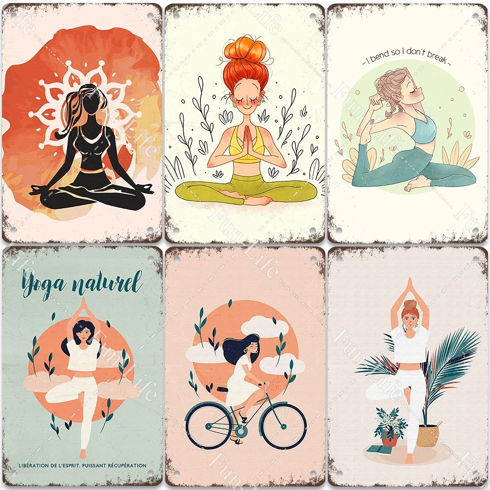 Винтажная металлическая вывеска для йоги жестяная живопись в стиле ретро