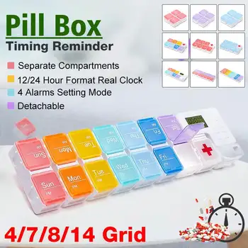

Weekly Mini Portable Pill Reminder Drug Alarm Timer Electronic Box Organizer LED Display Pill Box Splitters Small First Aid Kit