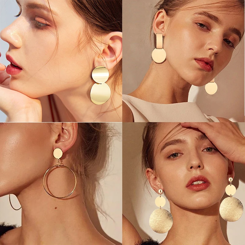 Fashion Earrings for Women Metal Single Drop Dangle Earrings Vintage Statement Round Geometric dangle earrings drop earrings