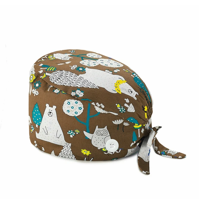 Hot Adjustable scrubs women Unisex Printing Cotton Scrub Hat Beauty Salon Working Caps Nurse Hat Elastic Nurse Accessories TZ-F147