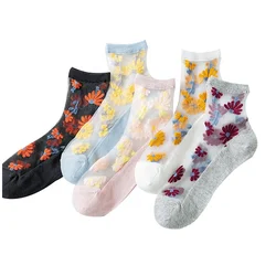 2022 Summer Spring Fashion Flower Woman Socks Thin Transparent Crystal Lace Socks Silk Socks
