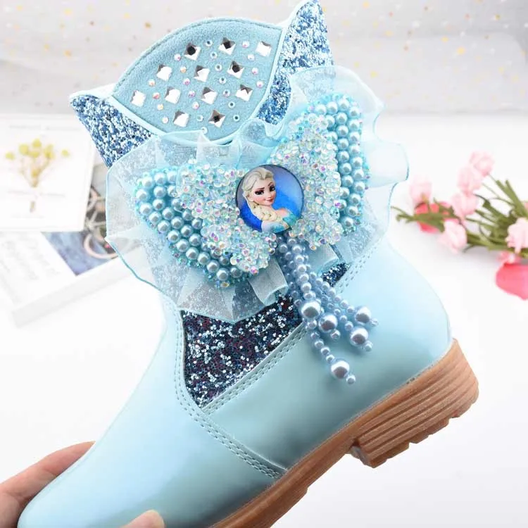 Elsa princess kids high boots new winter girls boots Brand Children's over the knee boots for girls snow shoes pink blue