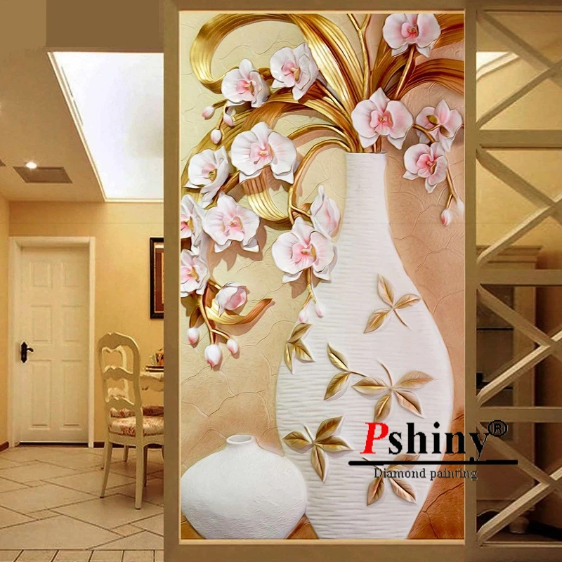 PSHINY 5D DIY Алмазная вышивка продажа ваза цветы круглые или квадратные стразы