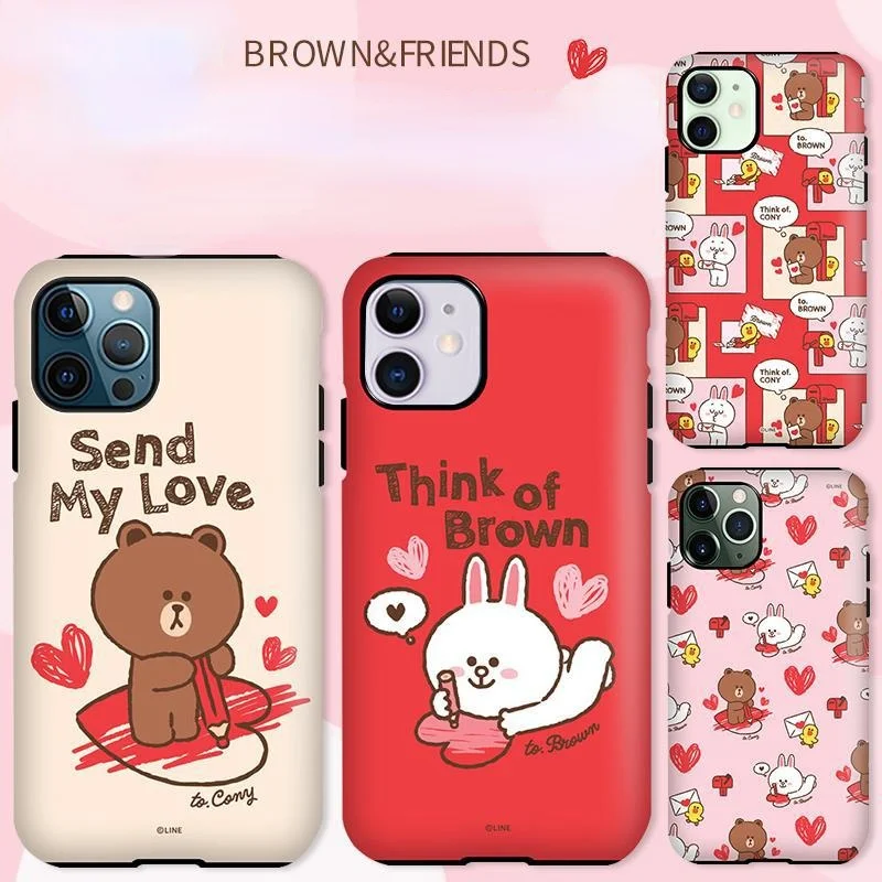 Line Friends Top Quality Phone Case Kiss Brown Cute Cony Cellphone Cover for iphone 13 12 11 | Мобильные телефоны и