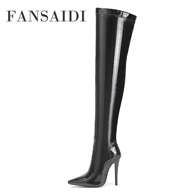 

FANSAIDI Winter Pointed Toe High Heels Red White Consice Sexy Stilettos Heels Clear Heels Boots Ladies Boots New 41 42 43 44 45