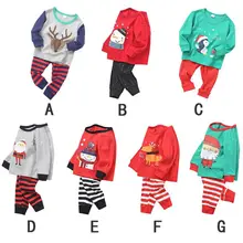 Рождественская Одежда для маленьких девочек и мальчиков; принт с рождественским лосем; комплект одежды для сна; блузка с длинными рукавами+ штаны; Пижама