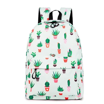 

Water Resistant Fashion Cactus Printed School Backpack Polyester 14 Inch Laptop Cute Bookbag For Teenage Girls