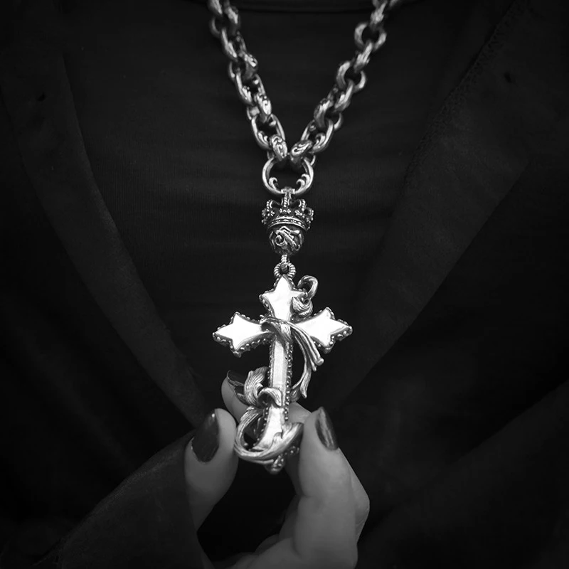 

Original Design 925 Silver Necklace Personality Cross Pendant Sterling Silver Men And Women Necklace