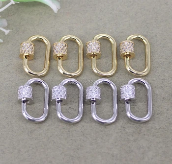 

5pcs Small Size Copper Open Oval shape Screw Clasps Paved Micro CZ For Making Jewelry