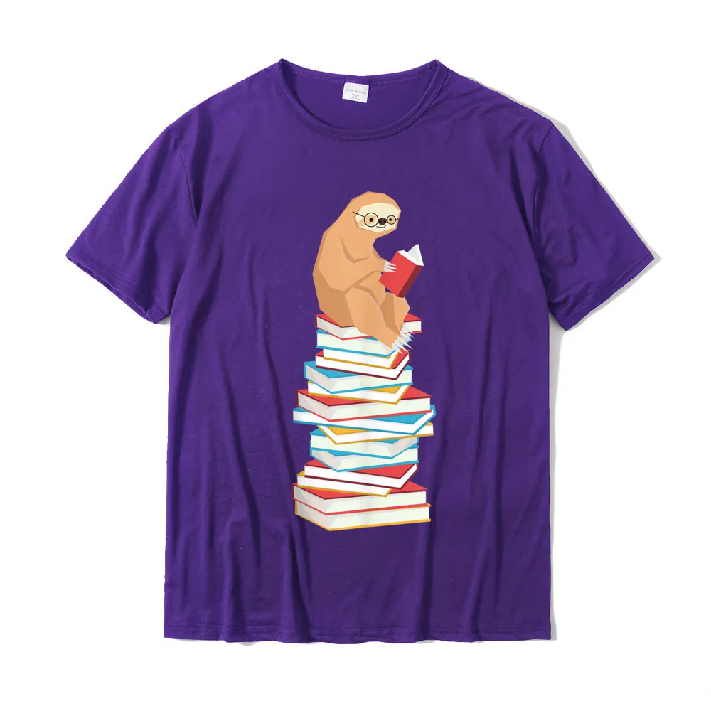 Hip hop Crewneck Top T-shirts Fall Tops T Shirt Short Sleeve Discount 100% Cotton Design Tops Tees Printed On Men Funny Sloth Book Reading School Teacher Student Nerdy T-Shirt__20288 purple