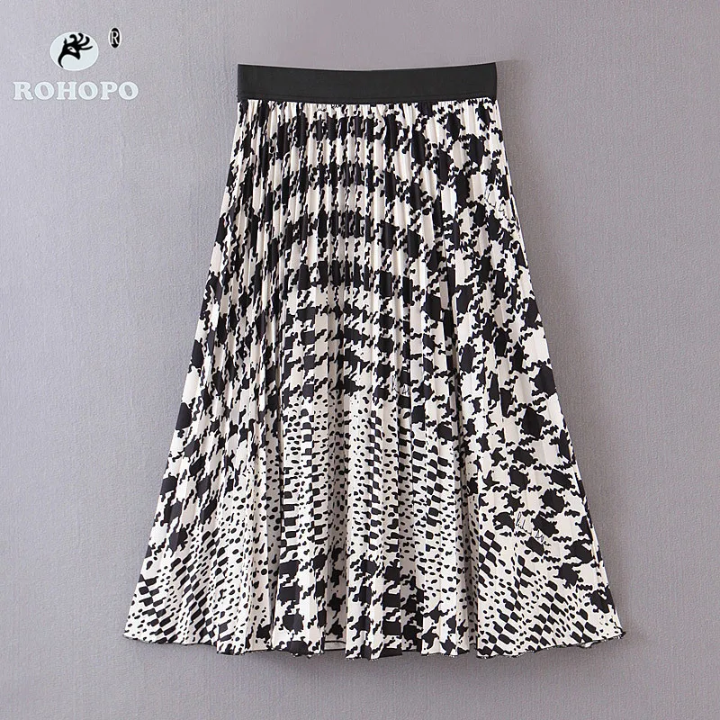 

ROHOPO Autumn Women Maxi Midi White Skirt Cow Pattern Letter Printed Art Chic Ladies Mic Calf Buttom Jupe #2265
