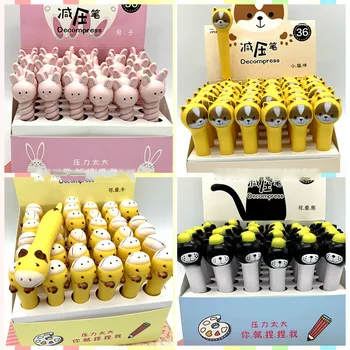

3 pcs cartoon animal fruit and vegetable gel pen black decompression ball pen 5mm for childrens GirlsGift school office supplies