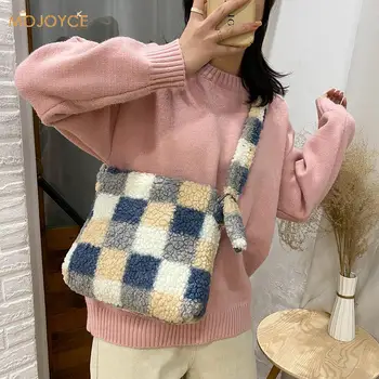 

Casual Shoulder Handbag Women Lattice Pattern Fleece Big Capacity Messenger Tote Personality Classic Crossbody Vintage Bag