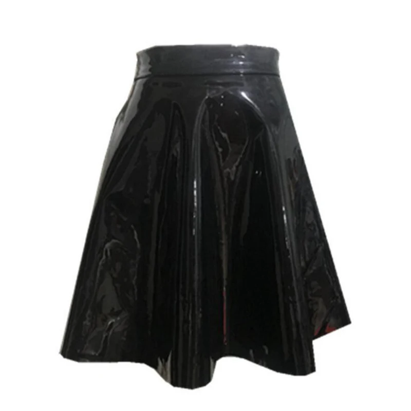 Faux Leather Vinyl Skater Skirt - Black