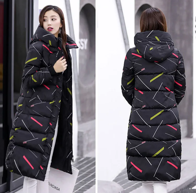 Winter Jacket Coat Women Hooded Cotton Padded Long Parkas New Women Coat Warm Slim Fit Printed Women Jacket