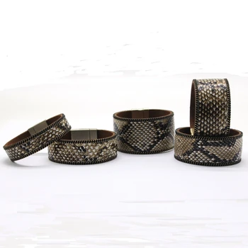 

Sexy Snake/Python Skin Pattern Leather Bracelets for Women Trendy Cowhide Leather Magnet Clasp Bracelets Female Jewelry Gift