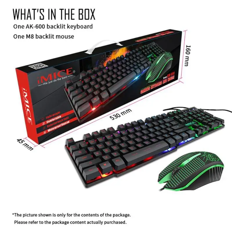 IMICE MK-680 USB Проводная игровая клавиатура мышь комбо RGB подсветка компьютера 104 клавиатура и клавиши 1000 dpi набор мышей для ПК настольного ноутбука