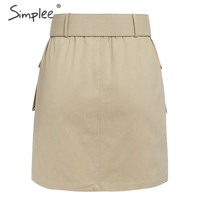 Simplee Sash belt Хлопковая женская короткая мини-юбка модная Осенняя Женская юбка трапециевидной формы с карманами Высокая талия Женская праздничная одежда юбка