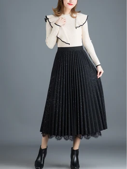 

2020 Spring and Autumn New Fashion Women's High Waist Pleated Solid Color Half Length Elastic Skirt Promotions Lady Black Pink