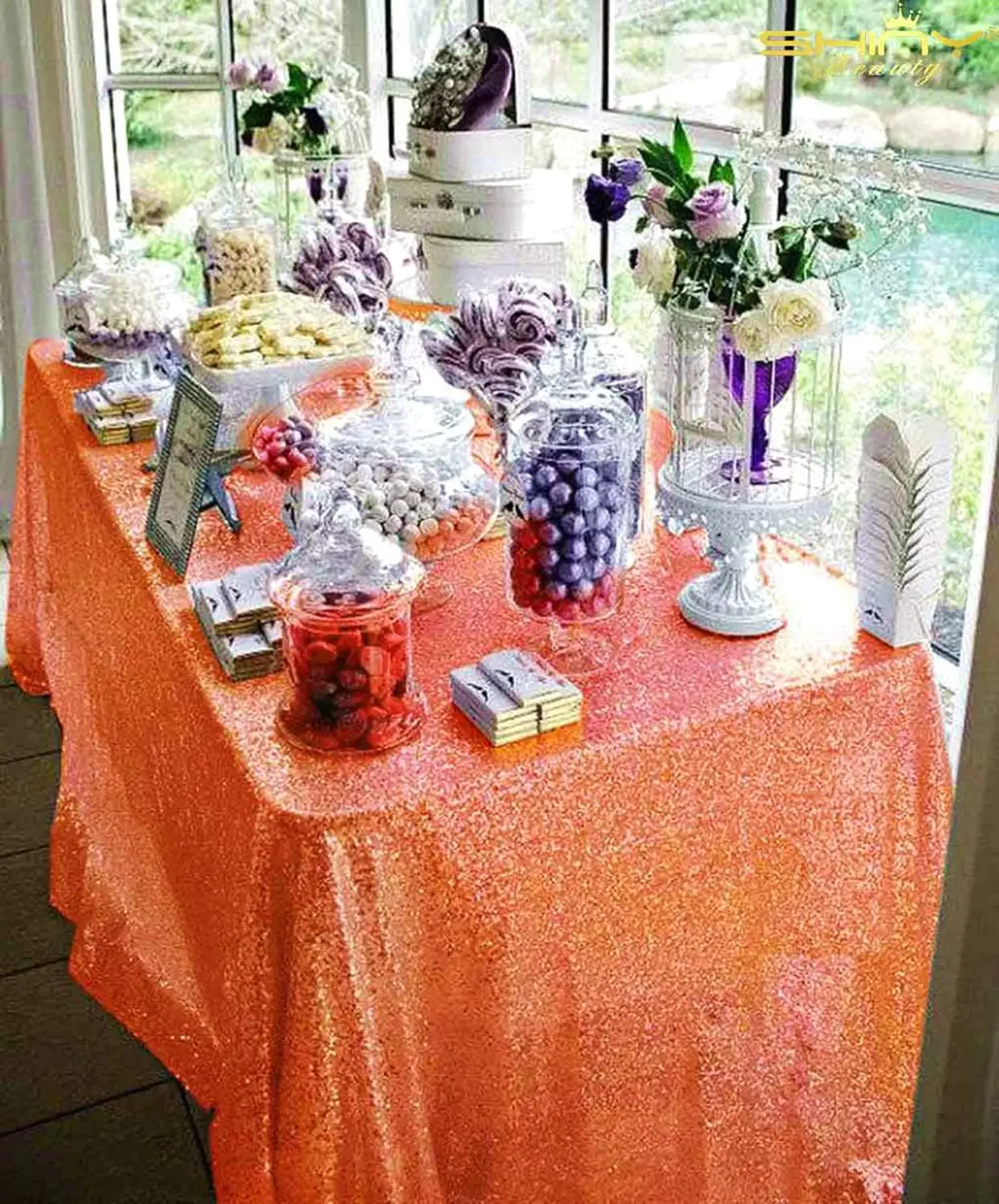  Sequin Tablecloth 60x102-Inch Sequin Table Cover Dessert Table Tablecloths Mermaid Orange Table Ski