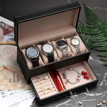 

Jewelry Watch Storage Box Dual Layer Design PU Leather Jewelry Display Box Durable Collection Storage Box