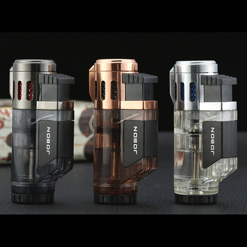Compact Cigar Lighter Inflatable Triple Torch Windproof Jet Flame Adjustable Lighters Fuel Visible Butane Gas Lighter Cigarette Lighter