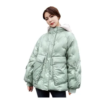 

Women Short Winter Jacket Student Hooded Windproof Down Jacket Oversize Cotton padded Parkas Outwear Coat