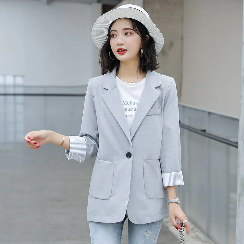 

Three-quarter-length Sleeve Thin Small Suit Women's Summer British Style CHIC Loose-Fit Spring And Autumn Slimming Casual Stripe