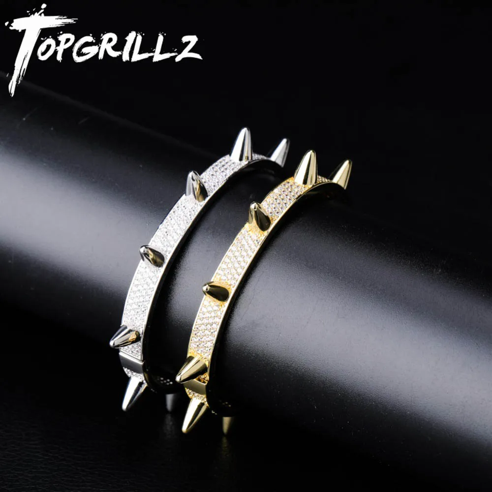 Мужские браслеты TOPGRILLZ с шипами сверкающие украшения в стиле хип хоп заклепками