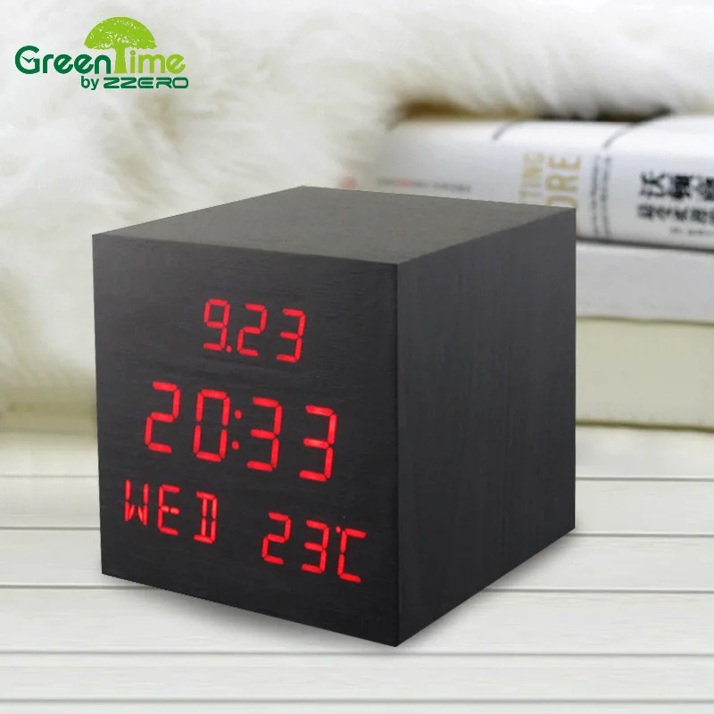 Creative Wood LED Wood Clock Multi-functional Electronic Clock Environmentally Friendly Home Smart Alarm Clock with Numbers Tabl
