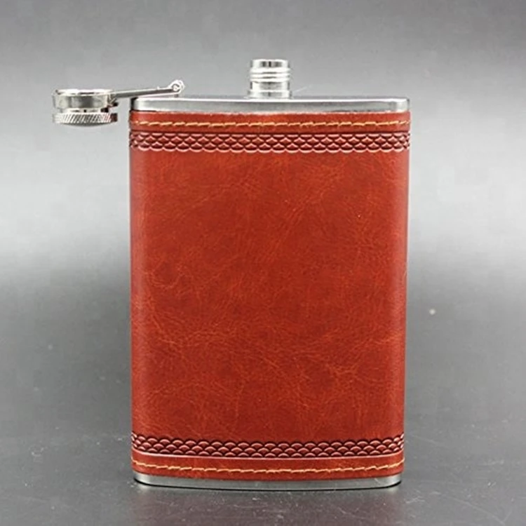 Hip Flask Stainless Steel Faux Leather Portable