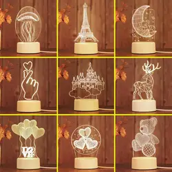 Lampe LED USB 3D en acrylique, veilleuse, décoration pour fête de noël, mariage, Table, cœur, ours, cadeau de nouvel an 
