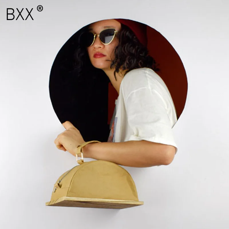 

[BXX] 2020 Woman Original Design Personality Waterproof Wash Kraft Paper Semicircle Iron Shape Handbag Single Shoulder Bag LM881