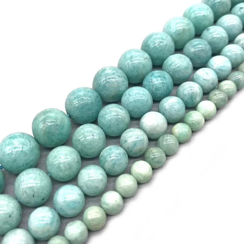 

Natural Pure Blue Amazonite Stone Round Loose Spacer Beads 6 8 10 12mm Jewelry Making DIY Bracelet Necklace 15" Accessory