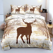 

Simple Tree and Elk Duvet Cover Set Queen Bed Set Soft Quilt Cover Double Pillowcases Twin Full King Size Bed Linen Set for Home
