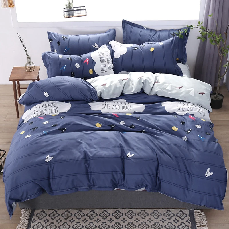 

Cat and Dog Pattern 3/4pcs Kid Bed Cover Set Cartoon Duvet Cover Adult Child Bed Sheets And Pillowcases Comforter Bedding Set