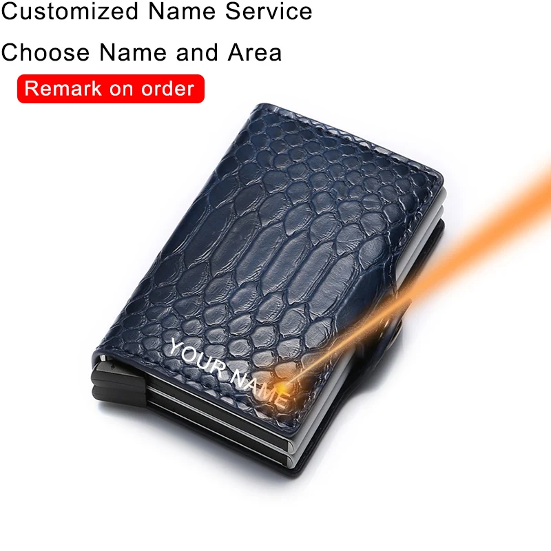 DIENQI Rfid держатель для карт, двойной кошелек для мужчин и женщин, сумка для денег, мужской черный кожаный волшебный кошелек с застежкой, маленький умный тройной кошелек - Цвет: blue(name service)