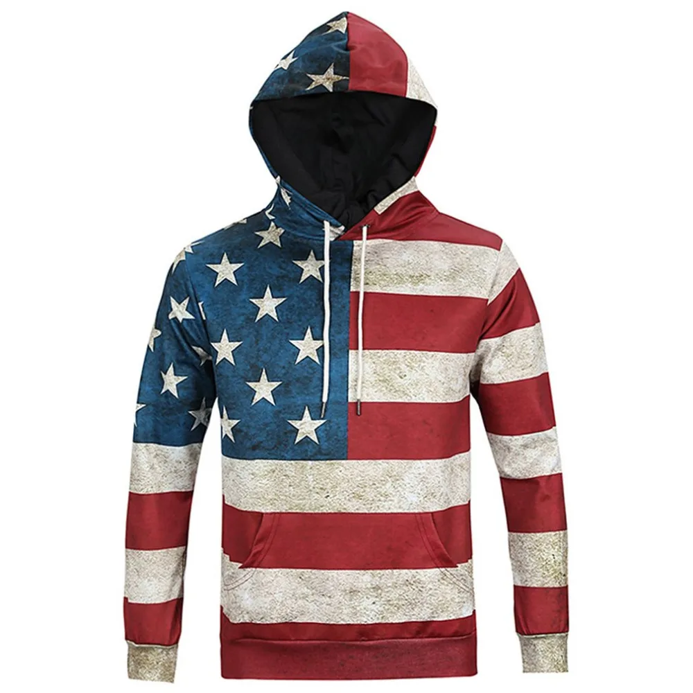 Men s Cool Hoodies 2018 Autumn Long Sleeve 3D Print American Flag Pattern Hoody Sweatershirts Male 1