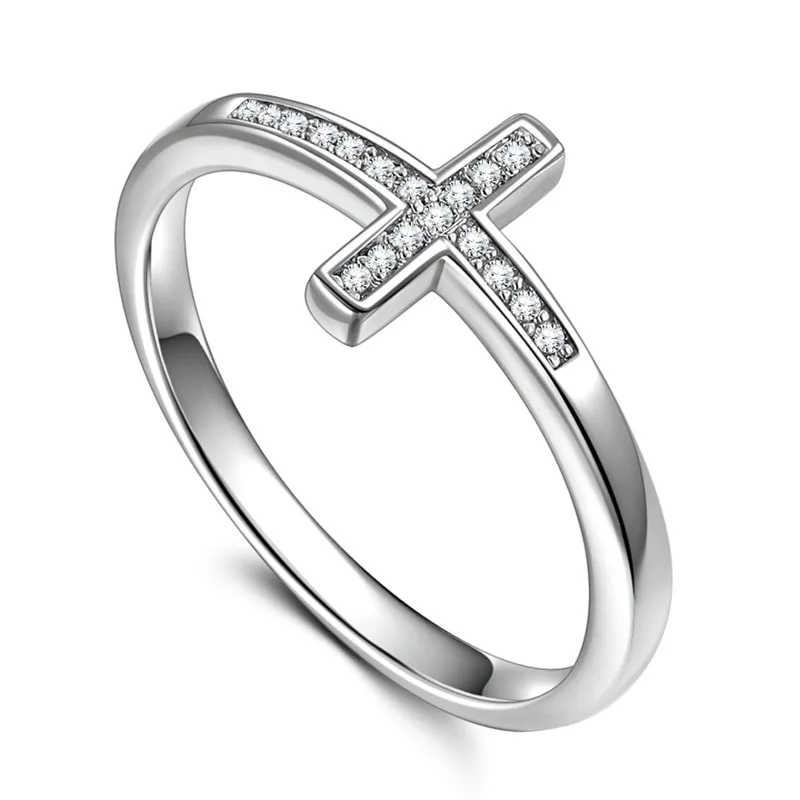Huitan Simple Cross Women Finger Ring Inlaid Shine CZ Stone Daily Wear Fashion Rings Anniversary Girl Gift Versatile Jewelry Hot