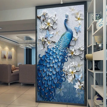 

Custom Photo Wallpaper Murals 3D Embossed Peacock Flower Hallway Entrance Hall Wall Decor Mural Wall paper