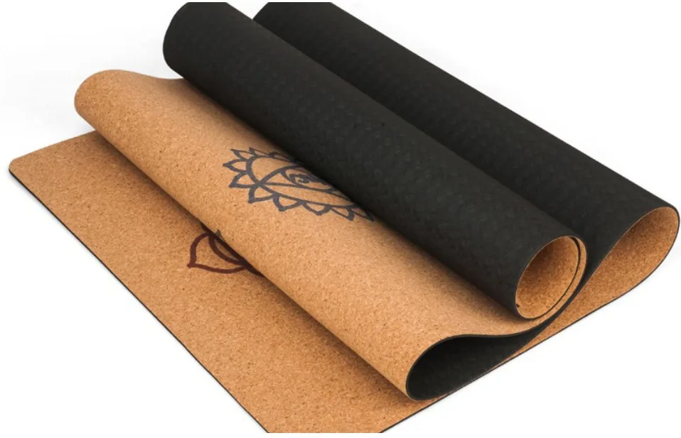 Jusenda 183X68cm Natural Cork TPE Yoga Mat For Fitness 5mm Sport Mats Pilates Exercise Non-slip Yoga mat With Position Body Line