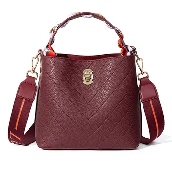 

Shoulder Women Bucket Ribbon Handbag Adjustable Strap Elegant Offical Lady Leather Clutches Square Causal Totes Bag Waterproof