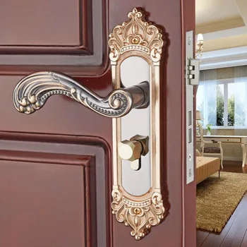 

Aluminum alloy mechanical solid wood door lock indoor bedroom door lock simple hand lock bathroom door handle lock