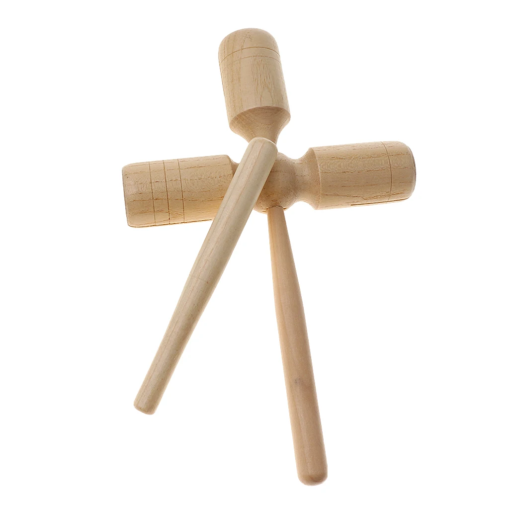 Wood Three Tone Block with Striker Beater Percussion Instrument Musical Toy Gift for Kids