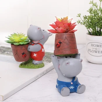 

Cartoon Hippo Flowerpot Mini Craft Succulent Plant Pots Home Decoration Figurine Animal Couple Planter