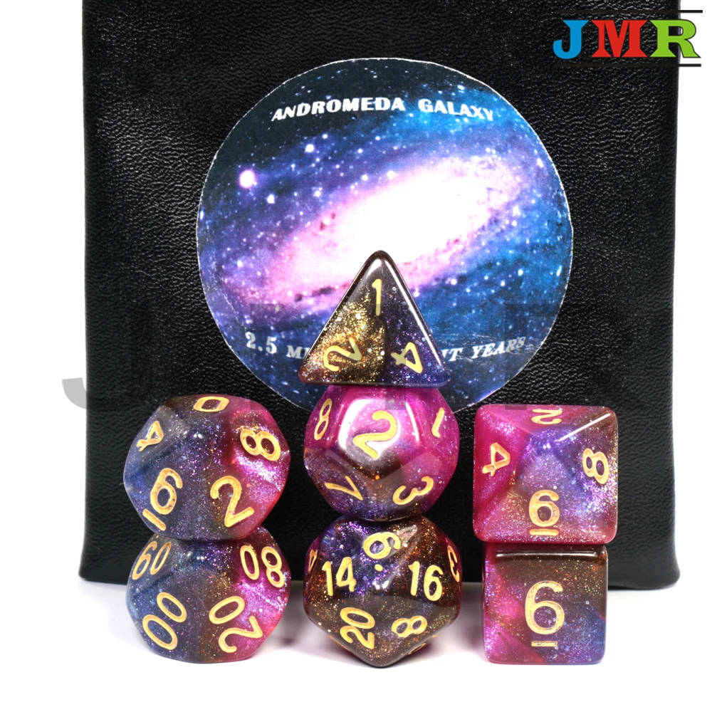 Романтические Вселенной Galaxy игральная кость 7 шт./компл.+ из искусственной кожи сумка 7 шт. DnD ролевые игры предпродажа Звездное кости подарок на год - Цвет: Andromeda Galaxy